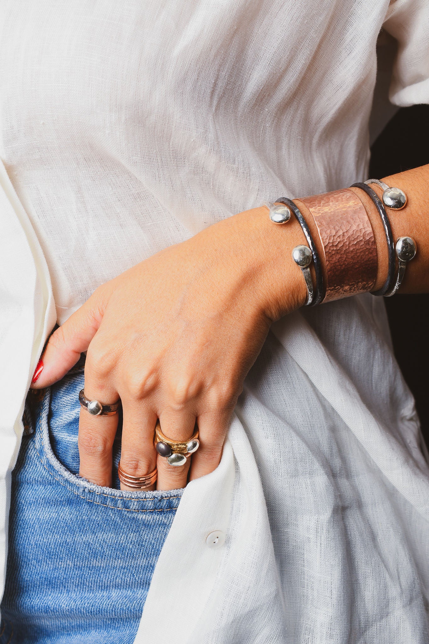 Alex Hammered Silver Oxide Cuff