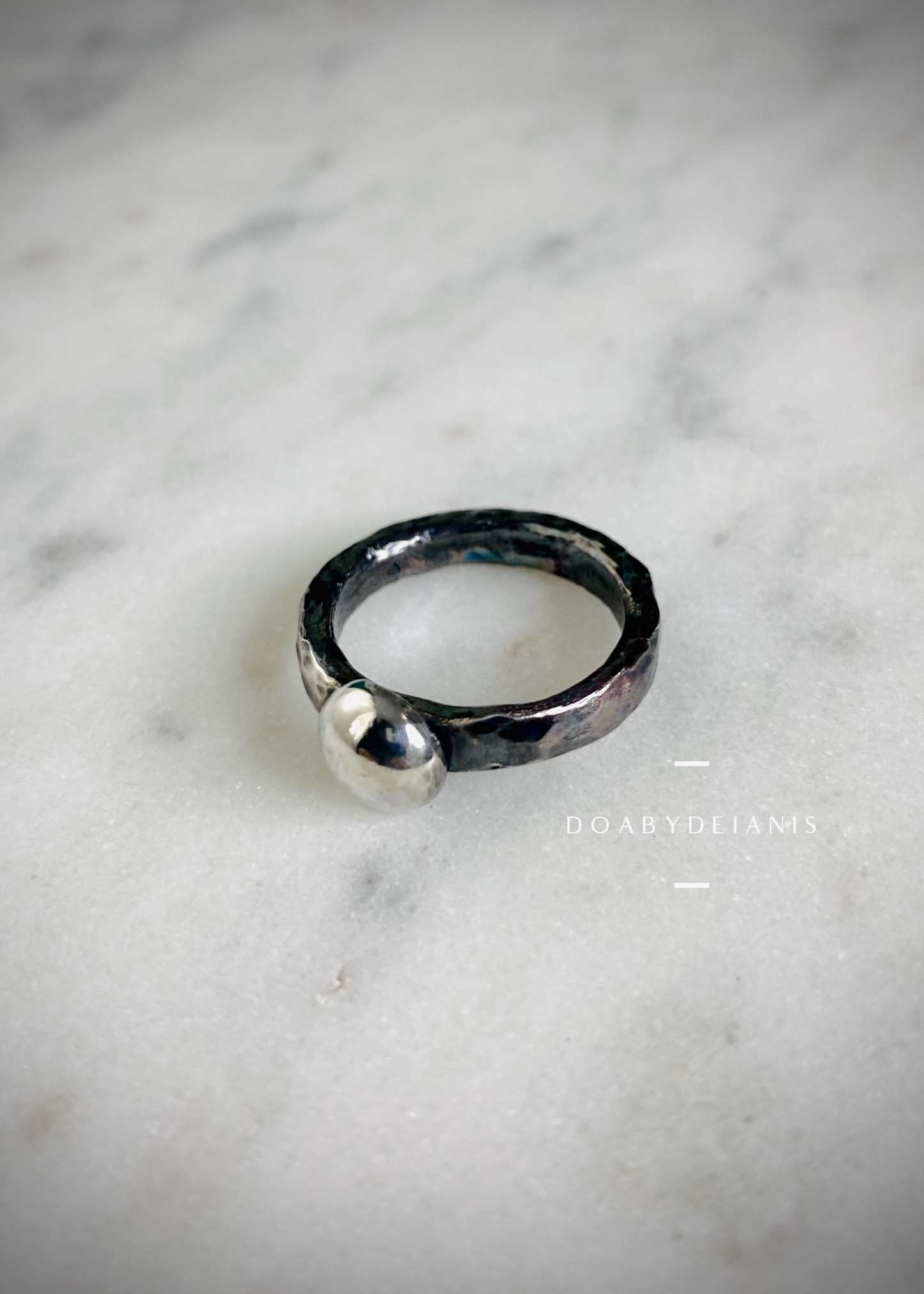 Volcano Full Moon Silver Oxide Ring